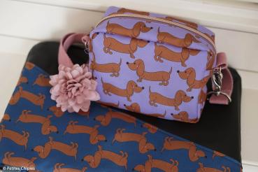 Preview: Outdoorstoff Happy Collection Dackel braun/flieder by Swafing von Cherry Picking